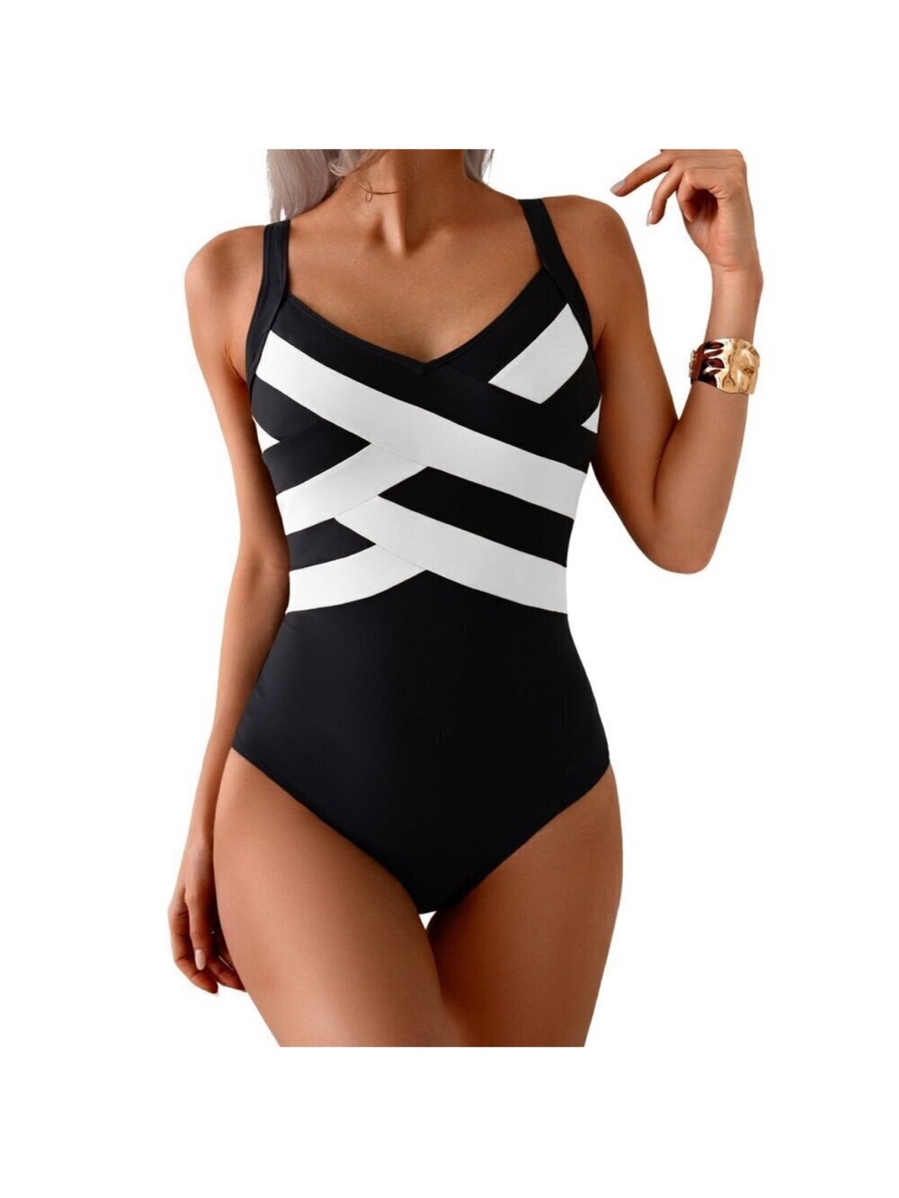 NWT! Aidonger Black & White Slimming  One-Piece Swimsuit